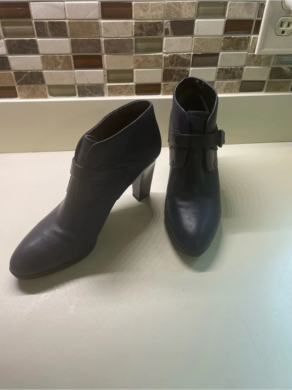Franco Sarto Navy‎ Blue Buckle Ankle Booties with Heels, Size 9M